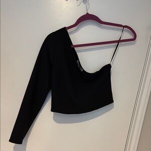 Abercrombie & Fitch Black Asymmetrical Crop Blouse